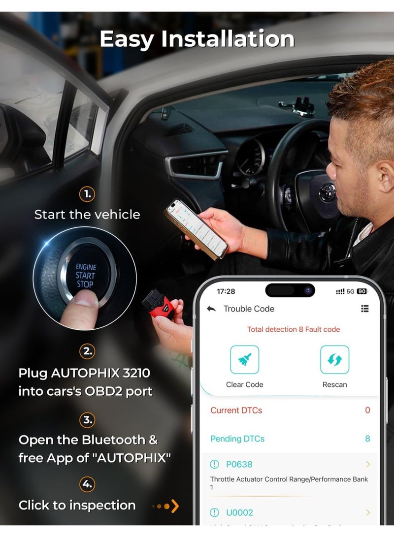 AutoPhix 3210 OBD2 Scanner Bluetooth, Wireless Code Reader for Car - Check Engine Light & Battery - Easy DIY Car Diagnostic Scanner Tool for 1996+ Vehicles, No Subscription Fee for iPhone & Android - Image 2